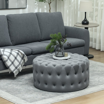 Runder Osmanischer Couchtisch mit Samtgefühl-Polsterung, Knopfgepolstertem Design und gepolstertem Sitz, Dunkelgrau