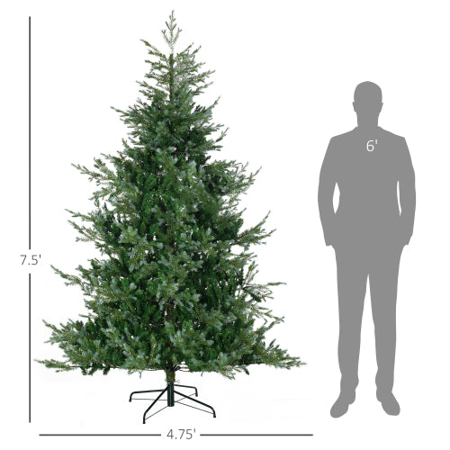 HOMCOM 2,29 m künstlicher Weihnachtsbaum mit 1288 Ästen, automatisches Öffnen, Stahlfuß, breite Form, leicht zu formende Äste
