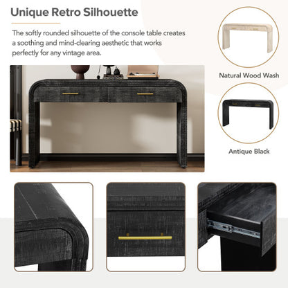 Einzigartiger Retro-Silhouetten-Konsolentisch, offenes Design, zwei obere Schubladen für Eingangsbereich, Esszimmer, Wohnzimmer