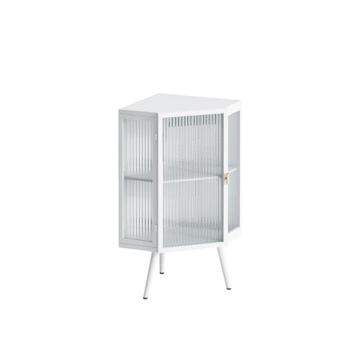 Floor Conical Cabinet With Tempered Glass Door And Storage Shelves, Suitable For Bathroom, Living Room, Bedroom