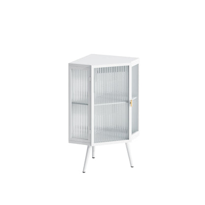 Floor Conical Cabinet With Tempered Glass Door And Storage Shelves, Suitable For Bathroom, Living Room, Bedroom