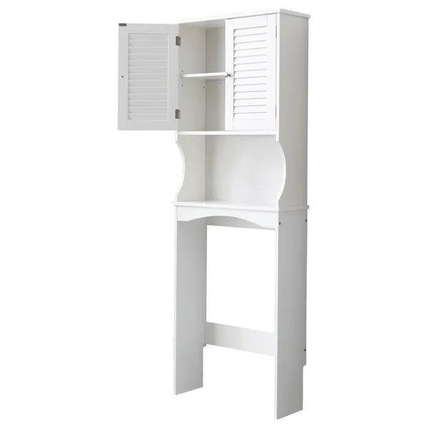 Fralimk 23,6*8,7*67 Zoll Lagerung über der Toilette, Badezimmer-Organizer und Lagerung über Toilettenschrank, Badezimmer-Organizer hinter der Toilette mit zwei lamellierten Türen, Weiß