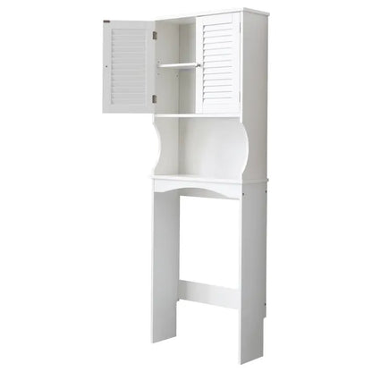 Fralimk 23,6*8,7*67 Zoll Lagerung über der Toilette, Badezimmer-Organizer und Lagerung über Toilettenschrank, Badezimmer-Organizer hinter der Toilette mit zwei lamellierten Türen, Weiß
