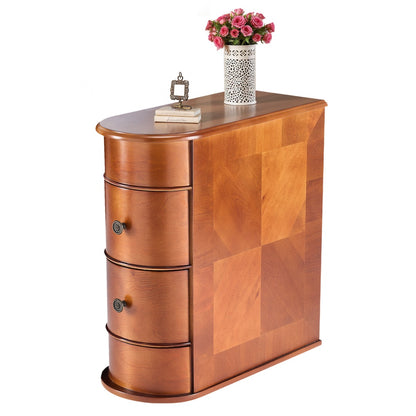 Side End Table With 2 Drawers, Tall Nightstand Vintage Bedside Tables No Assembly Night Stand With Curved Edge Storage Space