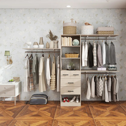 Kleiderschranksystem, Kleiderschrank-Organizer mit Kleiderstangen zum Aufhängen von Kleidung, Kleiderschranksystem mit Schubladen, Organizer und Stauraum für Ankleidekammer mit Regalen, Ankleidekammersystem