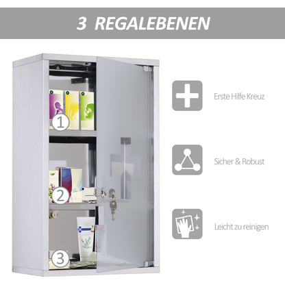 Arzneischrankschloss 12x20, Edelstahl, 3-stufig mit Regalen für Badezimmeraufbewahrung