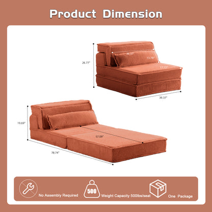 Kompressions-Mahjong-Sofa, Umwandelbares Boden-Sofabett, DIY Knochenloses Modulares Sektionalsofa, Keine Montage Erforderlich, Kreisförmiger Fleece-Stoff, Überdimensioniertes Einzelsofa mit 1 Kissen, Orange