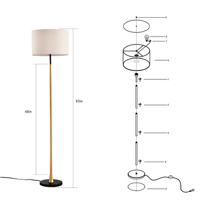 Stehlampe für das Wohnzimmer mit beigefarbenem Lampenschirm, hohe industrielle Stehlampe zum Lesen für das Schlafzimmer, Büro – Glühbirne nicht enthalten – Mattschwarz Mattgold
