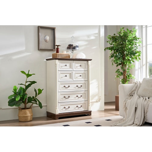 7-Schubladen-Kommode für das Schlafzimmer mit Holzboden und Sockelleiste, rustikale Holzkommode, Aufbewahrungskommode für Schlafzimmer, Wohnzimmer