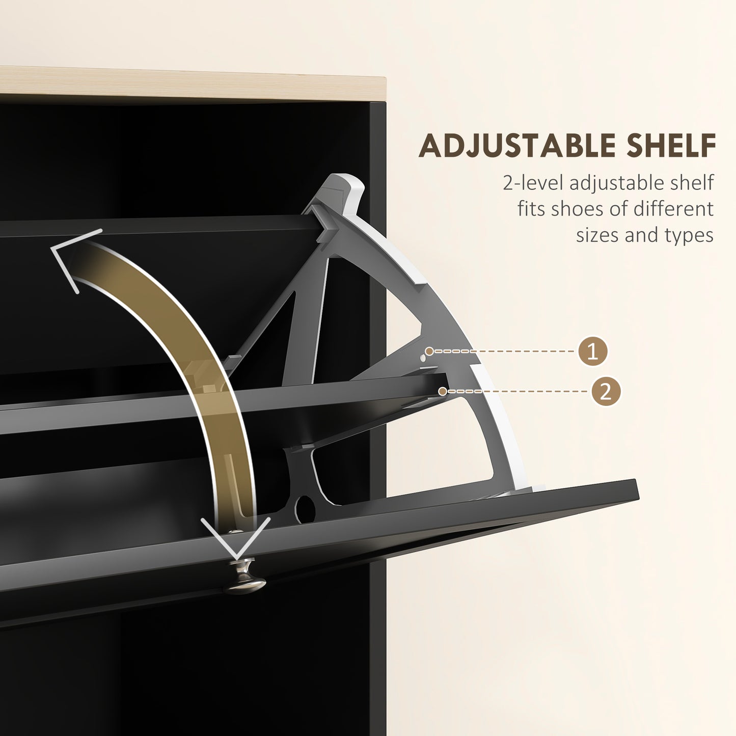 Modern Shoe Storage Cabinet with 3 Flip Drawers and Adjustable Shelves for 12-18 Pairs of Shoes