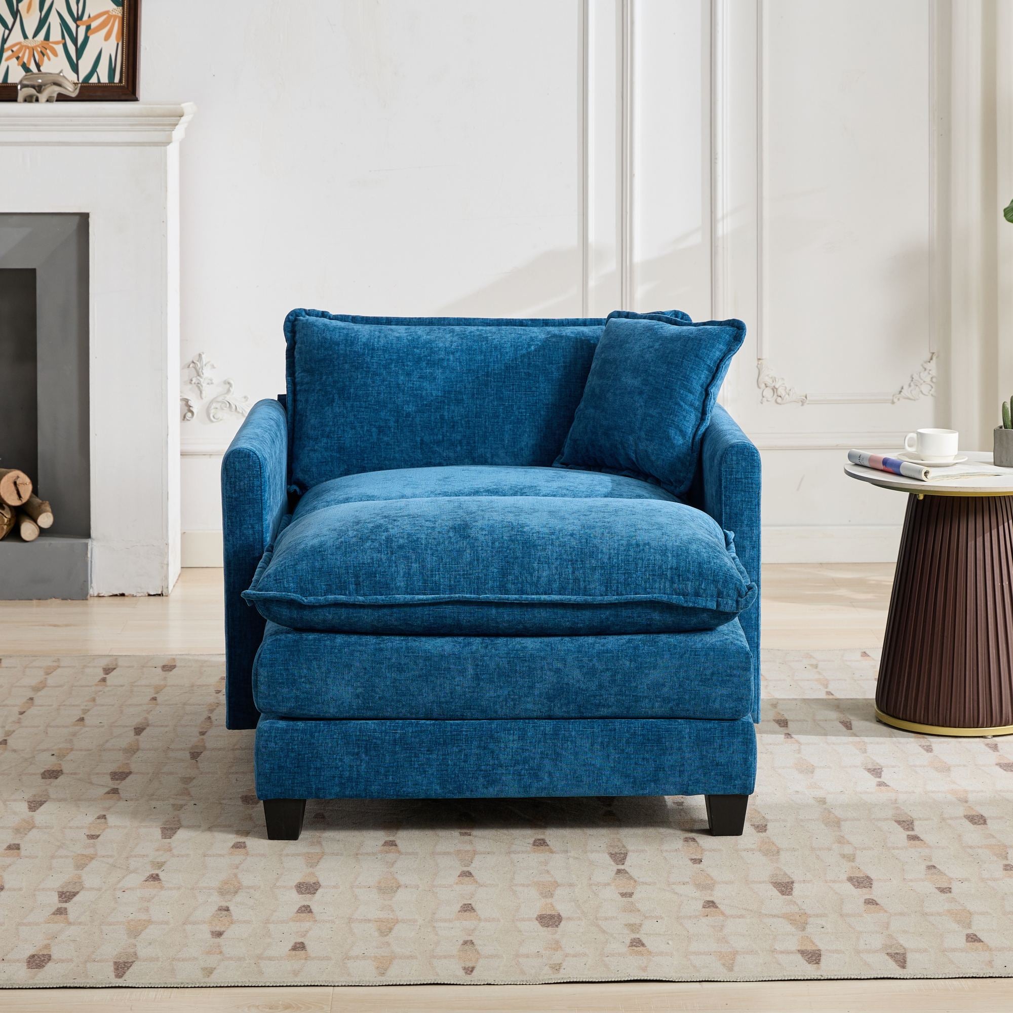 Blue Chenille Sectional Sofa