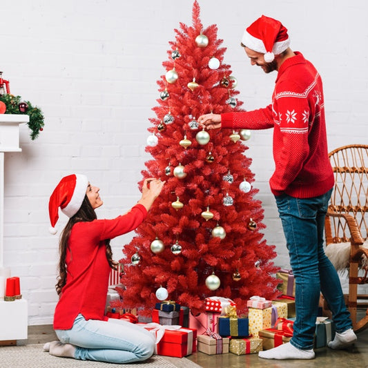 Künstlicher 5-Fuß-Roter Weihnachtsbaum, 624 PVC-Mischteile, Hochwertige Scharniere und Klappbare Basis Weihnachtsdekoration
