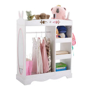 Weißer MDF + Spanplatten Kinder-Kleiderschrank mit 1 Spiegel, 3 Regalen und 1 Kleiderstange; Hasenohr-Design