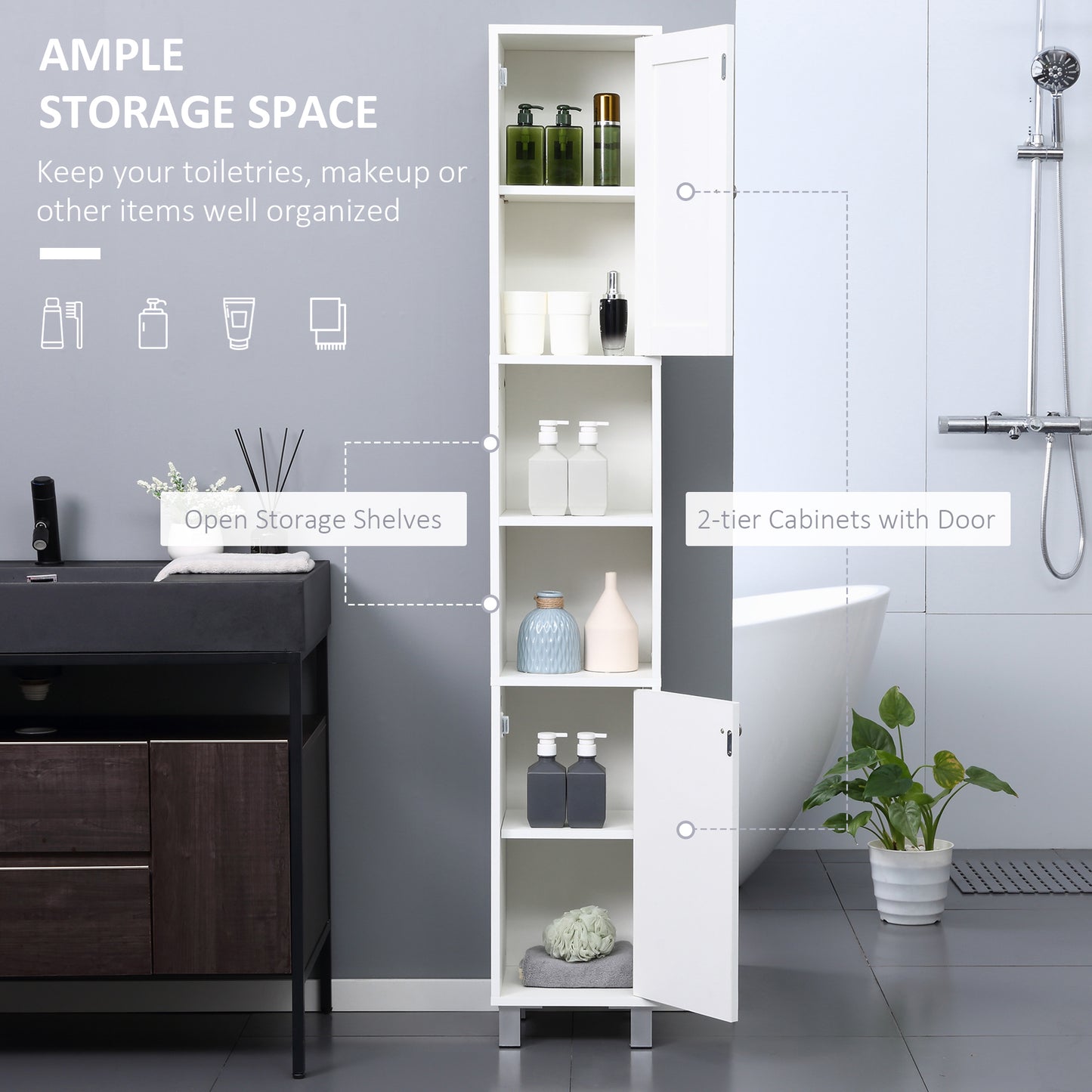 Hohes Badezimmerschrank mit Spiegel