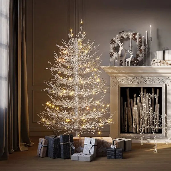 4FT Vorbeleuchteter künstlicher Weihnachtsbaum Aspen Fichte, Scharnierweihnachtsbaum mit 280 schneebeflockten Astspitzen, 230 warmweißen LED-Lichtern, festlicher Korallen-Weihnachtsbaum für Zuhause und Feiern – Keine Abholung vor Ort möglich