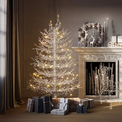 4FT Vorbeleuchteter künstlicher Weihnachtsbaum Aspen Fichte, Scharnierweihnachtsbaum mit 280 schneebeflockten Astspitzen, 230 warmweißen LED-Lichtern, festlicher Korallen-Weihnachtsbaum für Zuhause und Feiern – Keine Abholung vor Ort möglich