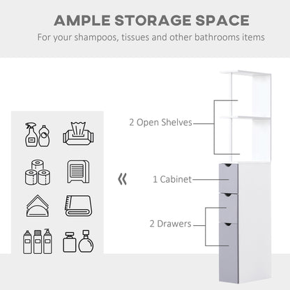 55  Tall Bathroom Cabinets, Narrow Storage Cabinet Freestanding Linen Tower With 2 Tier Shelf And Drawers, White