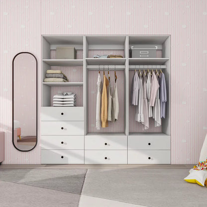 Livelylodge Modulares Kleiderschrank - Freistehender Weißer Schrank mit Geräumigen Stauraumregalen und Kleiderstangen 70,86"B x 16,04"T x 70,86"H