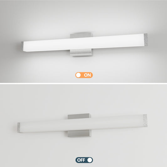 Bathroom Vanity Light Brushed Nickel Square LED 25 Inch 14W 6000K Cool White Light Wall Bar Lighting Fixtures Over Mirror -Brushed Nickel, 25in