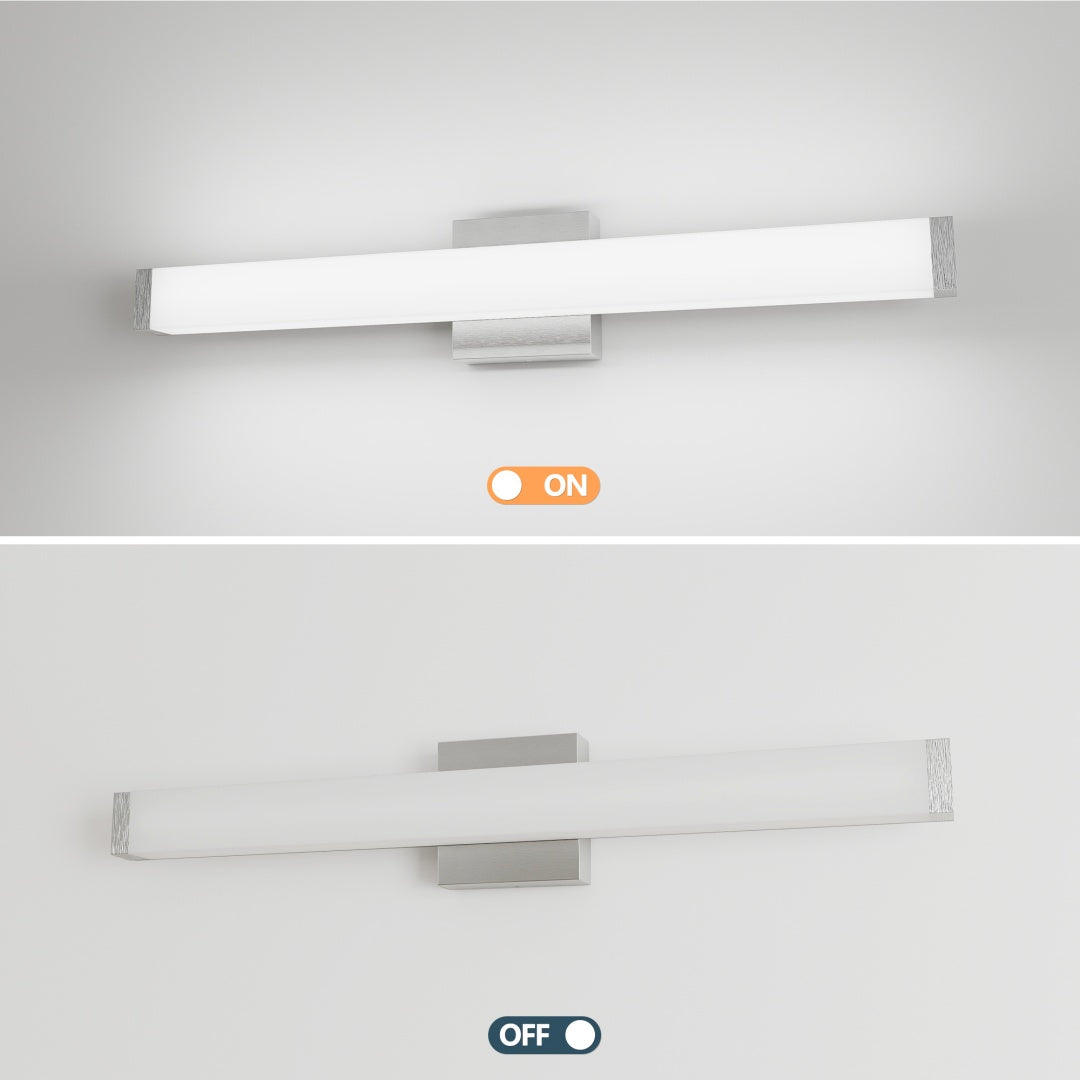 Badezimmermöbel-Leuchte gebürstetes Nickel quadratisch LED 25 Zoll 14W 6000K kühles Weißlicht Wandleuchte über Spiegel -Gebürstetes Nickel, 25 Zoll