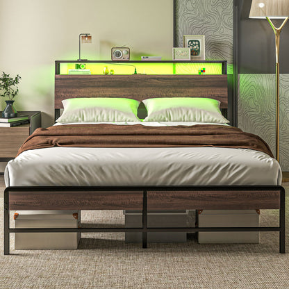Queen-Size-Bettgestell mit LED-Beleuchtung und Ladestation