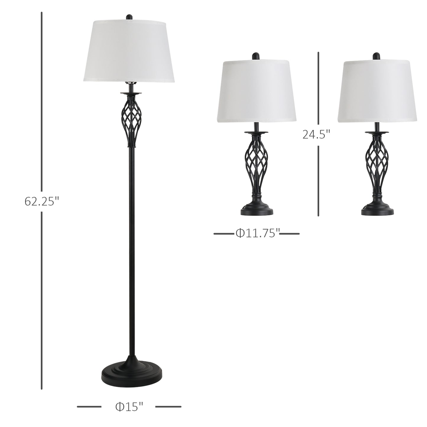 3-teiliges Tischbodenleuchten-Set mit Mast