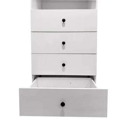 70,2" H Livelylodge Holzmodulares Kleiderschranksystem: Modernes offenes Kleiderschranksystem mit 4 Schubladen für Schlafzimmer & Garderobe in Weiß