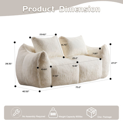 Riesiges Sitzsacksofa für Erwachsene, ultra weiches flauschiges Zweiersofa aus Sitzsäcken, überdimensionierter Chaiselongue-Stuhl für Innenräume im Wohnzimmer und Schlafzimmer, keine Montage erforderlich, gemütlicher Lesesessel mit Kissen, weiß