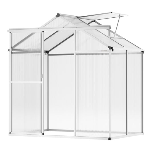 Polycarbonat-Gewächshaus, 6 x 4 Fuß, Freies Gewächshaus mit verstellbaren Belüftungsfenstern, Pavillon-ähnliches Gewächshaus mit Schiebetür, Aluminium-Großgewächshaus-Kit zum Gehen für Garten und Hinterhof