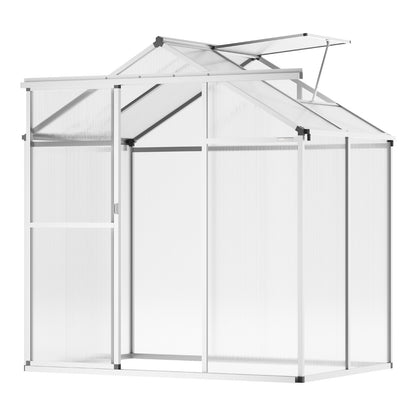 Polycarbonat-Gewächshaus, 6 x 4 Fuß, Freies Gewächshaus mit verstellbaren Belüftungsfenstern, Pavillon-ähnliches Gewächshaus mit Schiebetür, Aluminium-Großgewächshaus-Kit zum Gehen für Garten und Hinterhof