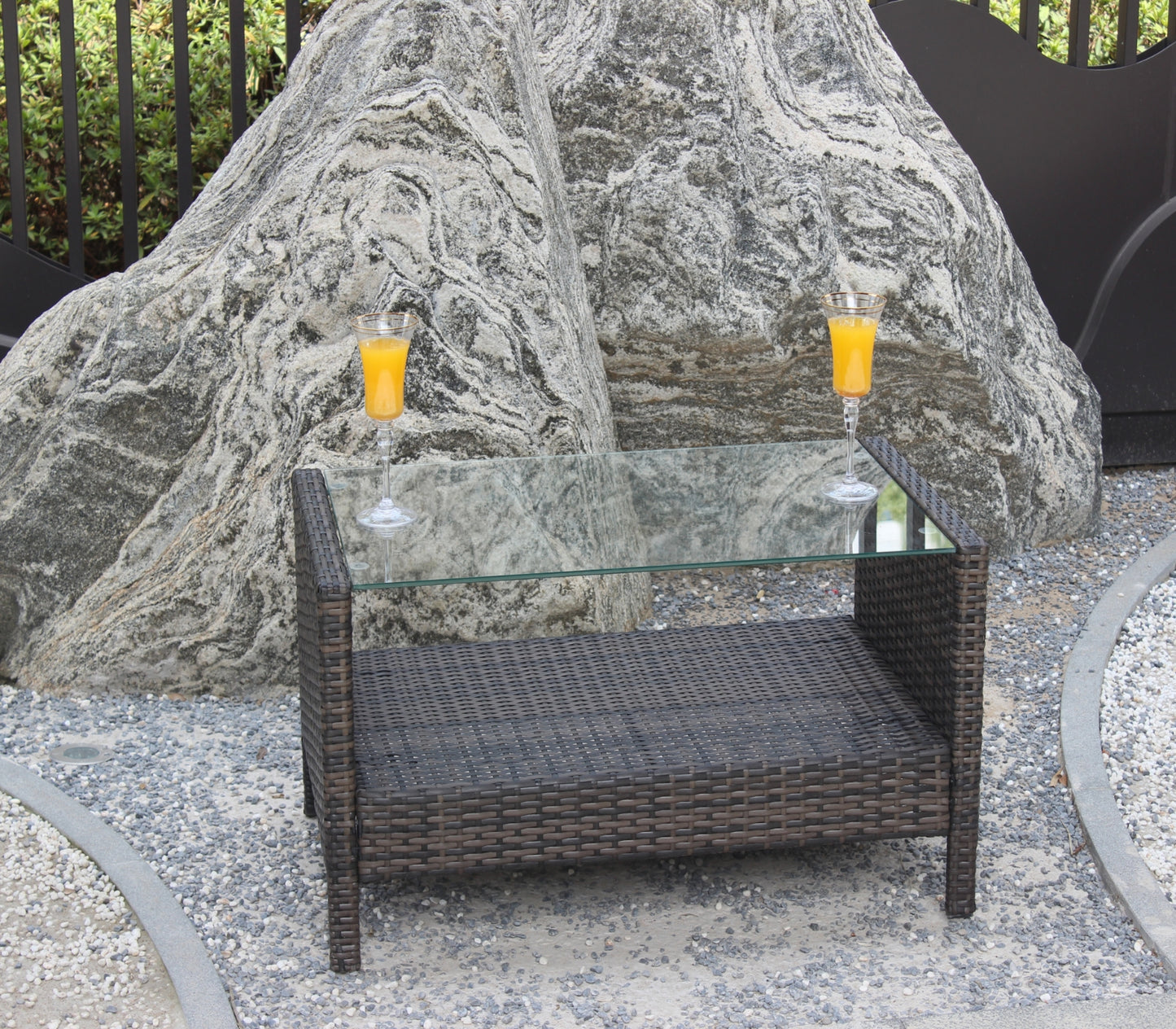 Außenterrassenmöbel Couchtisch mit klarem Temperglas