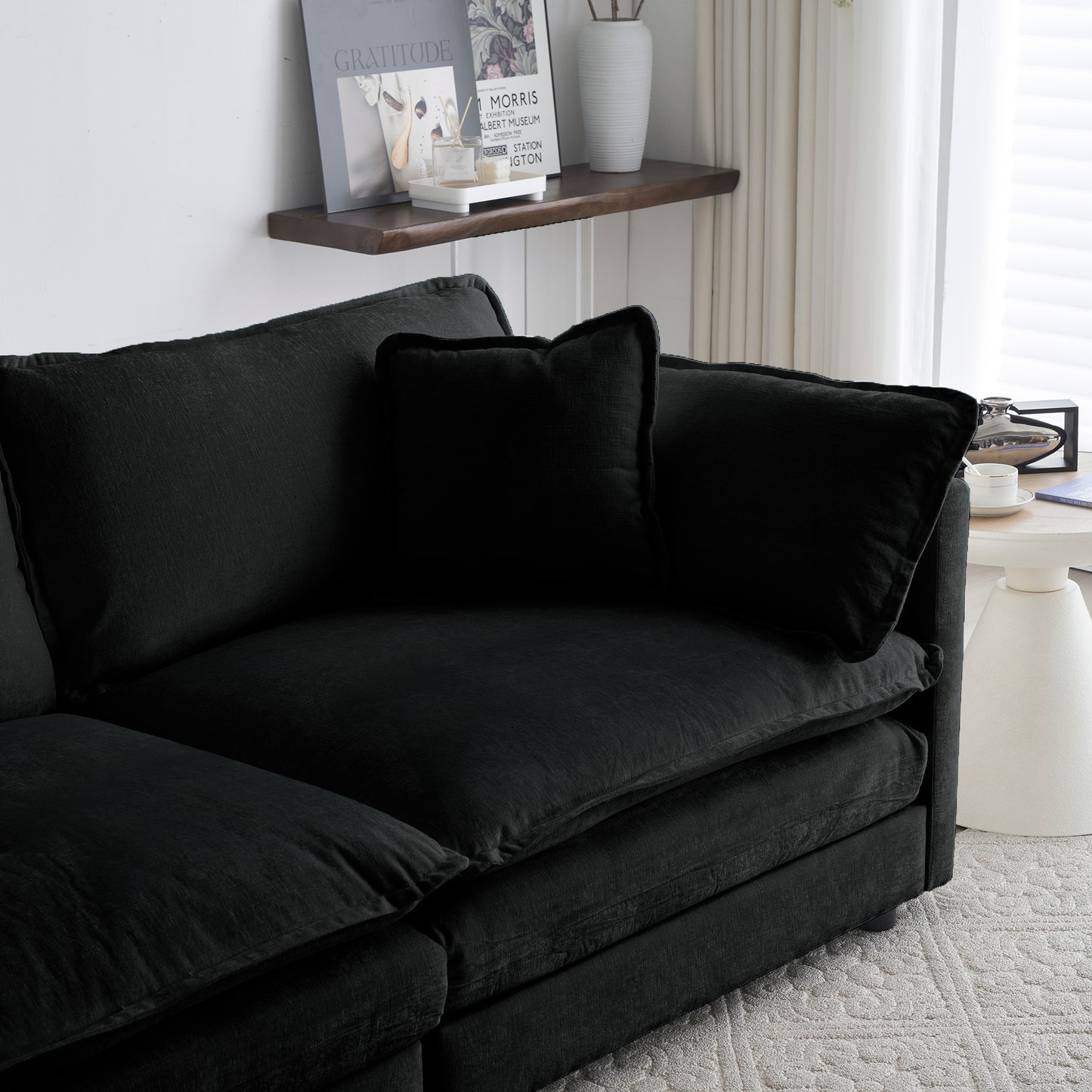 Modern Fabric Loveseat Sofa Couch For Living Room, Upholstered Large Size Deep Seat 2-Seat Sofa With 4 Pillows