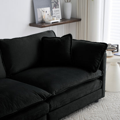 Modern Fabric Loveseat Sofa Couch For Living Room, Upholstered Large Size Deep Seat 2-Seat Sofa With 4 Pillows