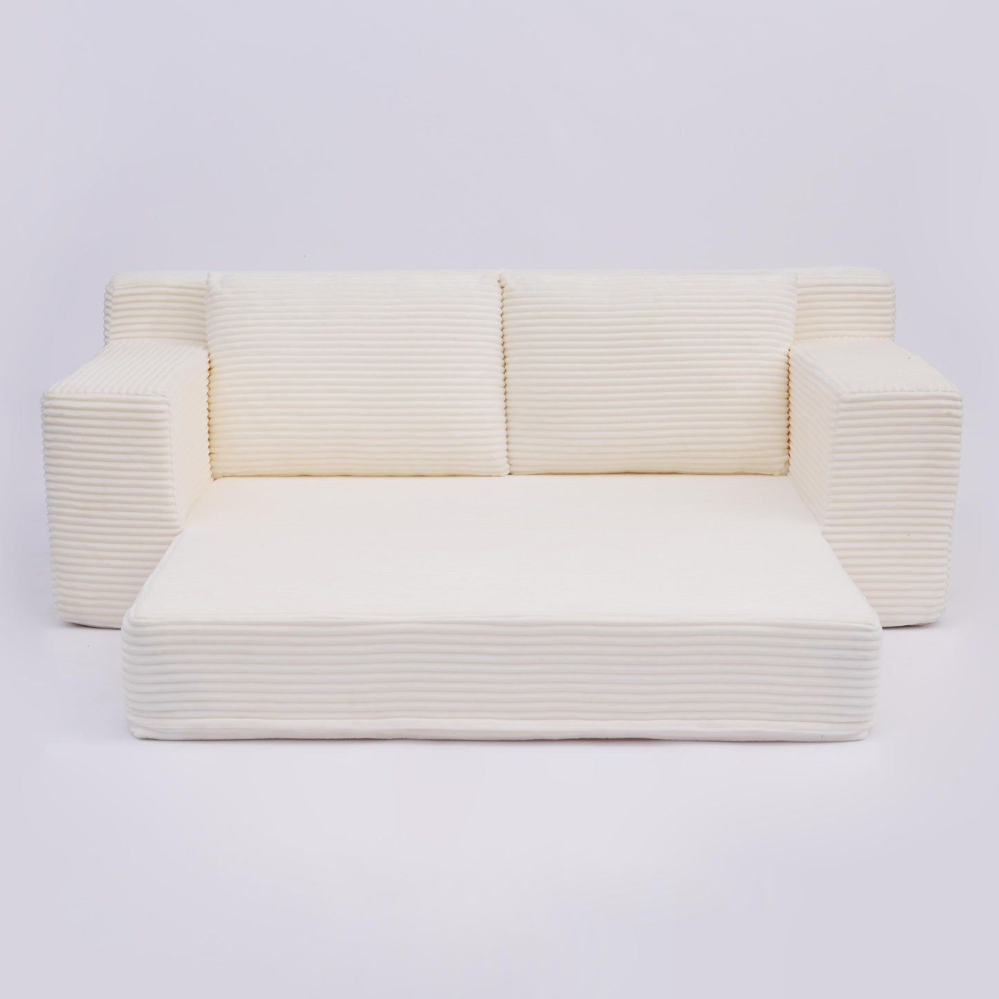 Zweisitzer-Sofa, Bequemes Sofa-Bett mit tiefer Sitzfläche, Modernes kleines Cord-Sofa für Wohnzimmer und Schlafzimmer, Umkehrbare Sitzkissen mit Kissen, Keine Montage erforderlich, Weiß