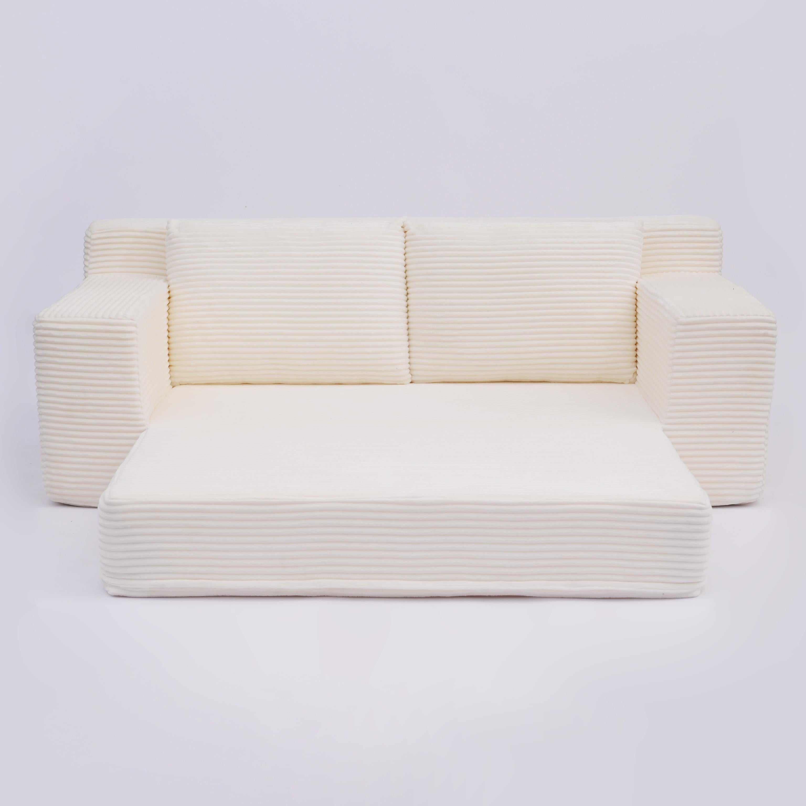 White Corduroy Loveseat Sofa Reversible Cushions