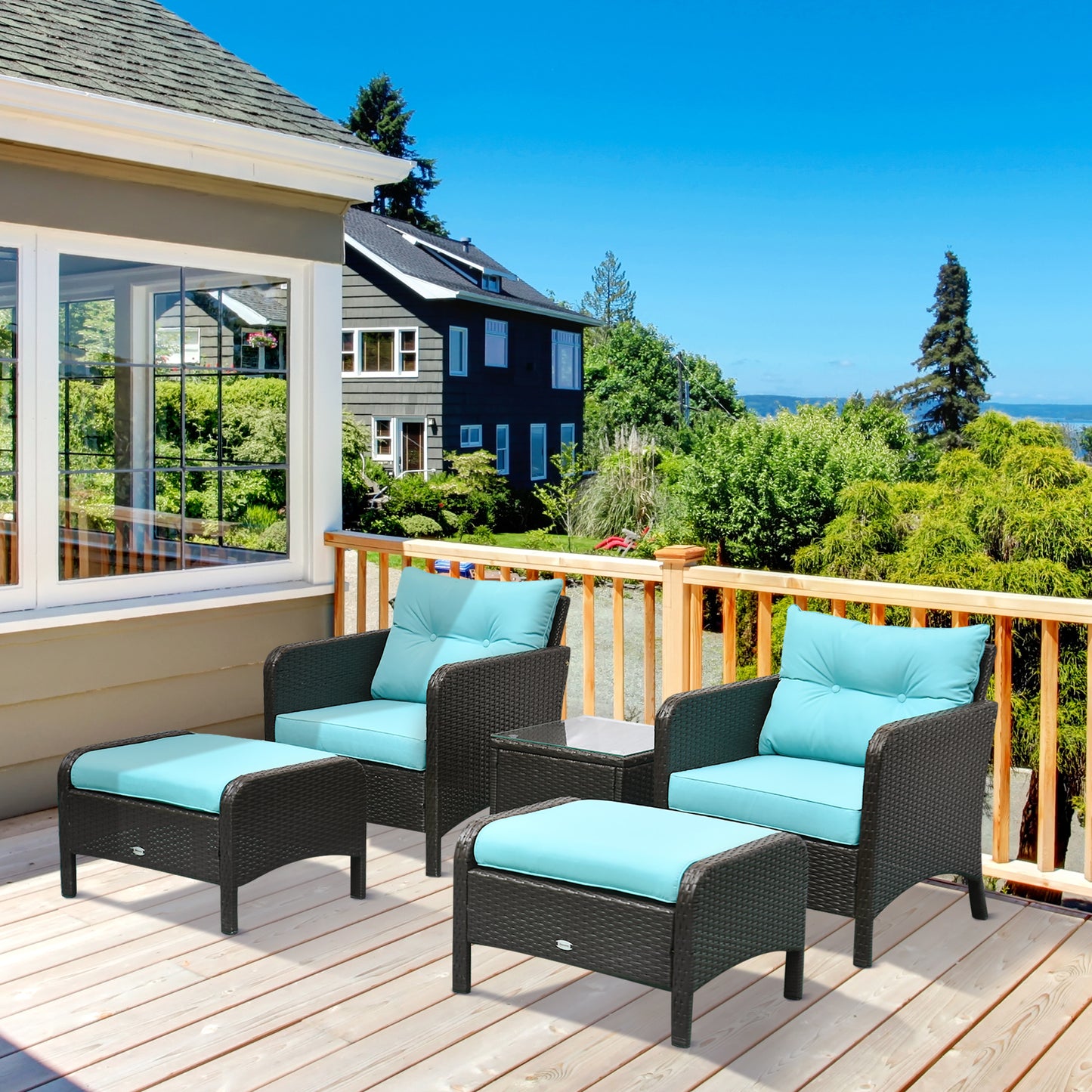 5-teiliges Lounge-Sessel-Set für Außenbereich und Terrasse mit 2 gepolsterten Sesseln