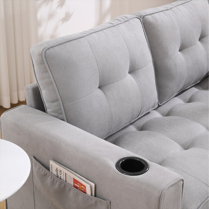3-in-1 Upholstered Futon Sofa Convertible Sofa Bed,Foldable Tufted Loveseat With Pull Out Sleeper Couch Bed