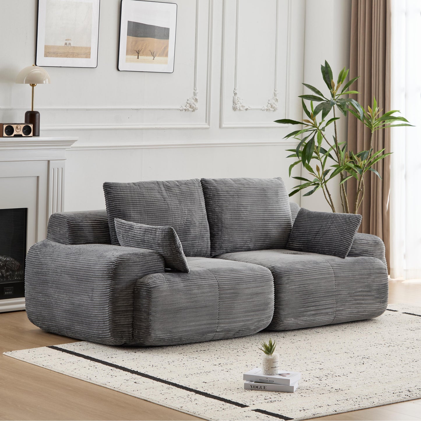 Moderne Kompressions-Memory-Schaum-Sofa, 2-Sitzer großes Sektionssofa für das Wohnzimmer, tierfreundliches Wolkenmodul-Sofa, Corduroy-Stoff, extra tiefe Sitzbank, keine Montage erforderlich, Grau