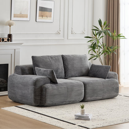 Moderne Kompressions-Memory-Schaum-Sofa, 2-Sitzer großes Sektionssofa für das Wohnzimmer, tierfreundliches Wolkenmodul-Sofa, Corduroy-Stoff, extra tiefe Sitzbank, keine Montage erforderlich, Grau