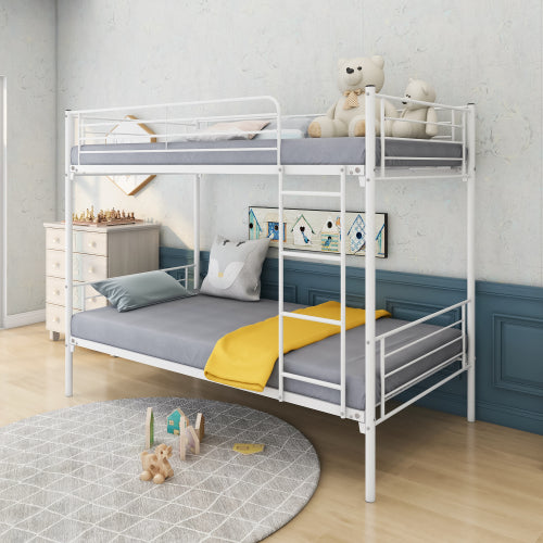 Etagenbett Doppelstock mit Metallrahmen und Leiter, platzsparendes Design, weiß
