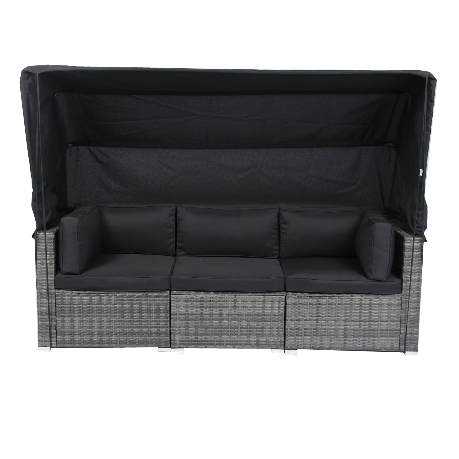 Wicker Rattan Sectional Sofa Retractable Canopy Outdoor