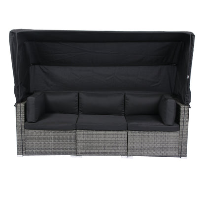 7-teiliges Terrassen-Set mit ausziehbarem Sonnendach Korbgeflecht-Rattan-Sofagarnitur