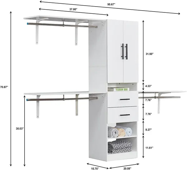 Kleiderschranksystem, Kleiderschrank-Organizer mit Kleiderstangen zum Aufhängen von Kleidung, Kleiderschranksystem mit Schubladen, Organizer und Stauraum für Ankleidekammer mit Regalen, Ankleidekammersystem