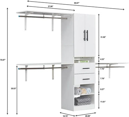 Kleiderschranksystem, Kleiderschrank-Organizer mit Kleiderstangen zum Aufhängen von Kleidung, Kleiderschranksystem mit Schubladen, Organizer und Stauraum für Ankleidekammer mit Regalen, Ankleidekammersystem