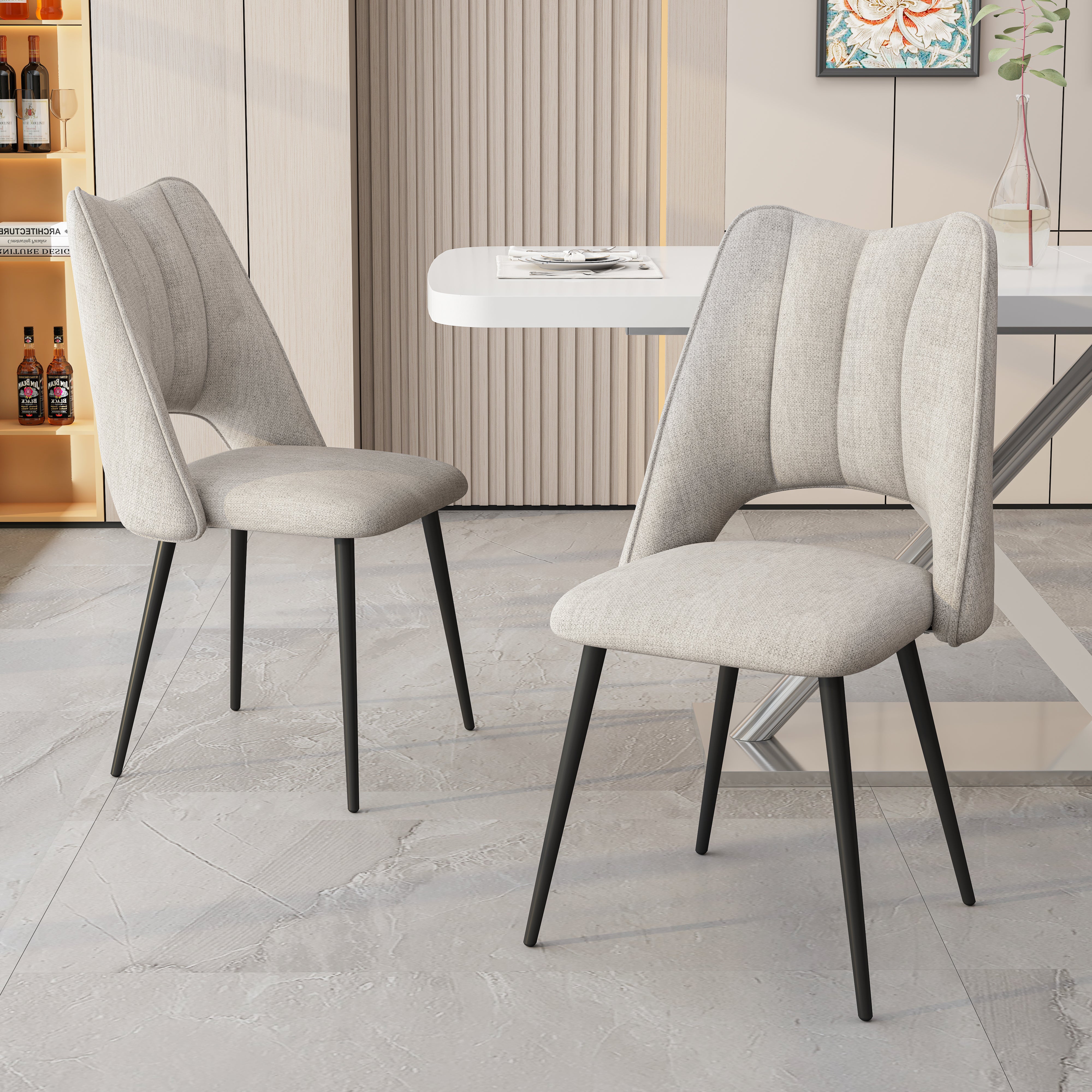 4-Stuhl-Set Kombination, modern und schlicht, mit hoch belastbarem Füllmaterial, Metallbeine, verstellbare Füße, geeignet für Küchen und Esszimmer, Beige