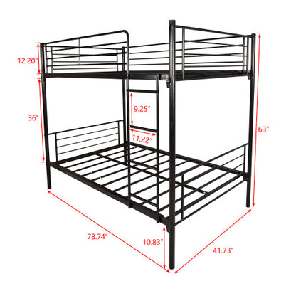 Etagenbett Doppelstock mit Metallrahmen und Leiter, platzsparendes Design, weiß