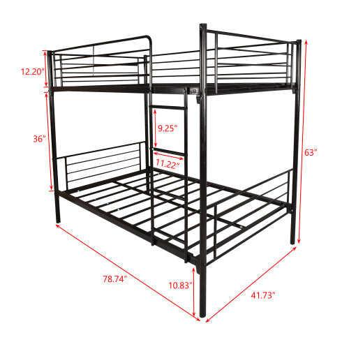 Etagenbett Doppelstock mit Metallrahmen und Leiter, platzsparendes Design, weiß