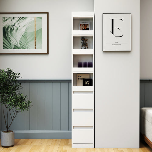 70,87 H Display-Schrankschrank, 4-stufiges Regal, 3 Seitentische & 4 kleine Display-Regale, moderner hölzerner hoher Bücherschrank für Wohnzimmer und Home Office