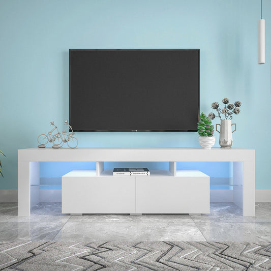 Moderne weiße TV-Ständer, 20-Farben-LED-TV-Ständer mit Fernbedienung für Lichter