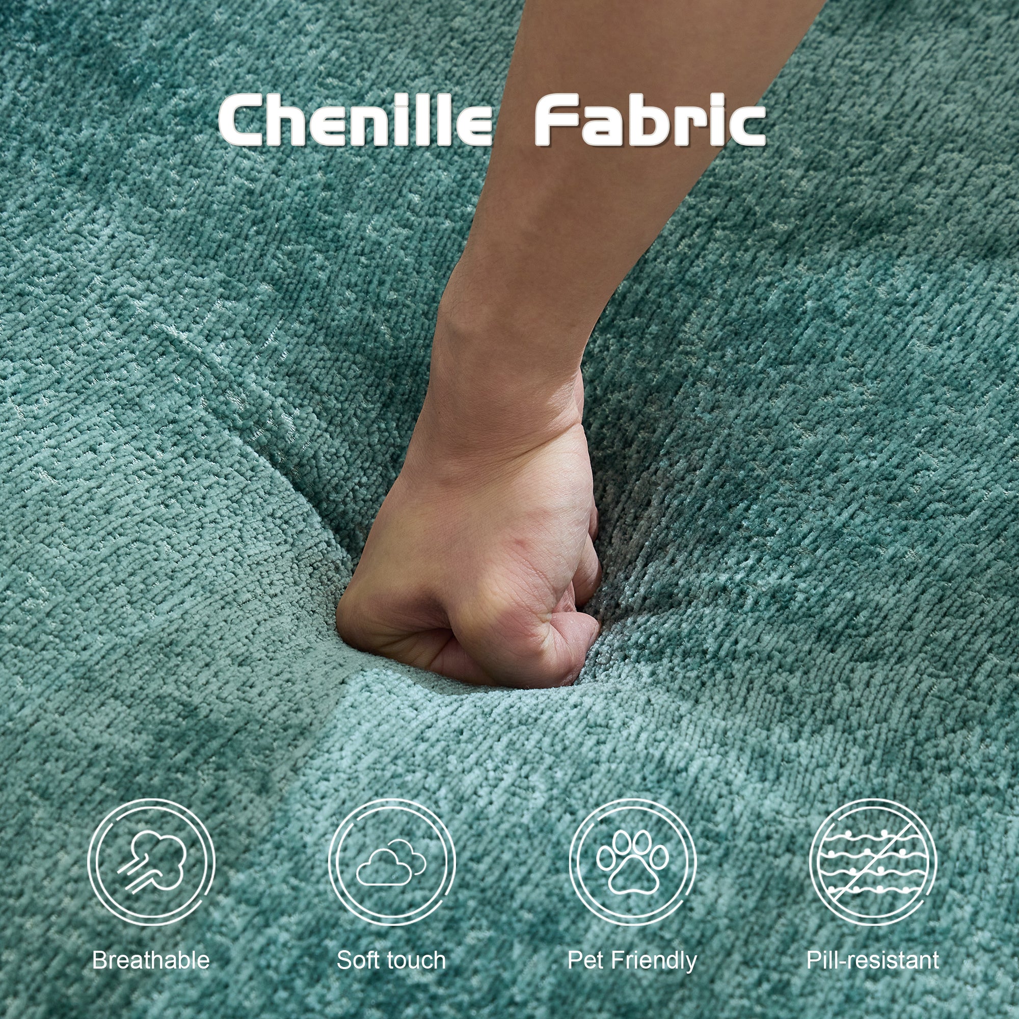 Kompressions-Sofa, Umklappbares Boden-Sofa-Bett mit festem Rahmen, Sessel knochenloses modulares Sektionalsofa, Keine Montage erforderlich, Chenille-Stoff, für Wohnzimmer Schlafzimmer, Dunkelgrün